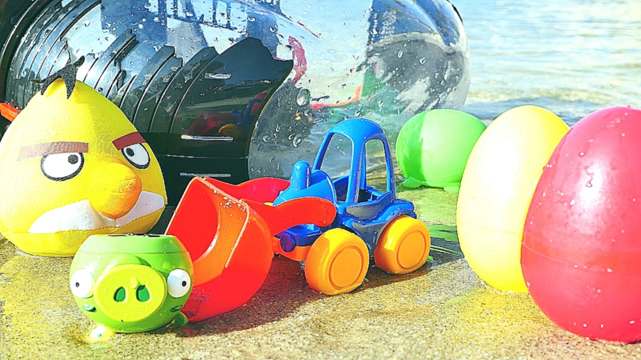 Развивающее видео Angry birds птички на пляже: машинки и пиратский корабль хрюшек. Игры для детей 